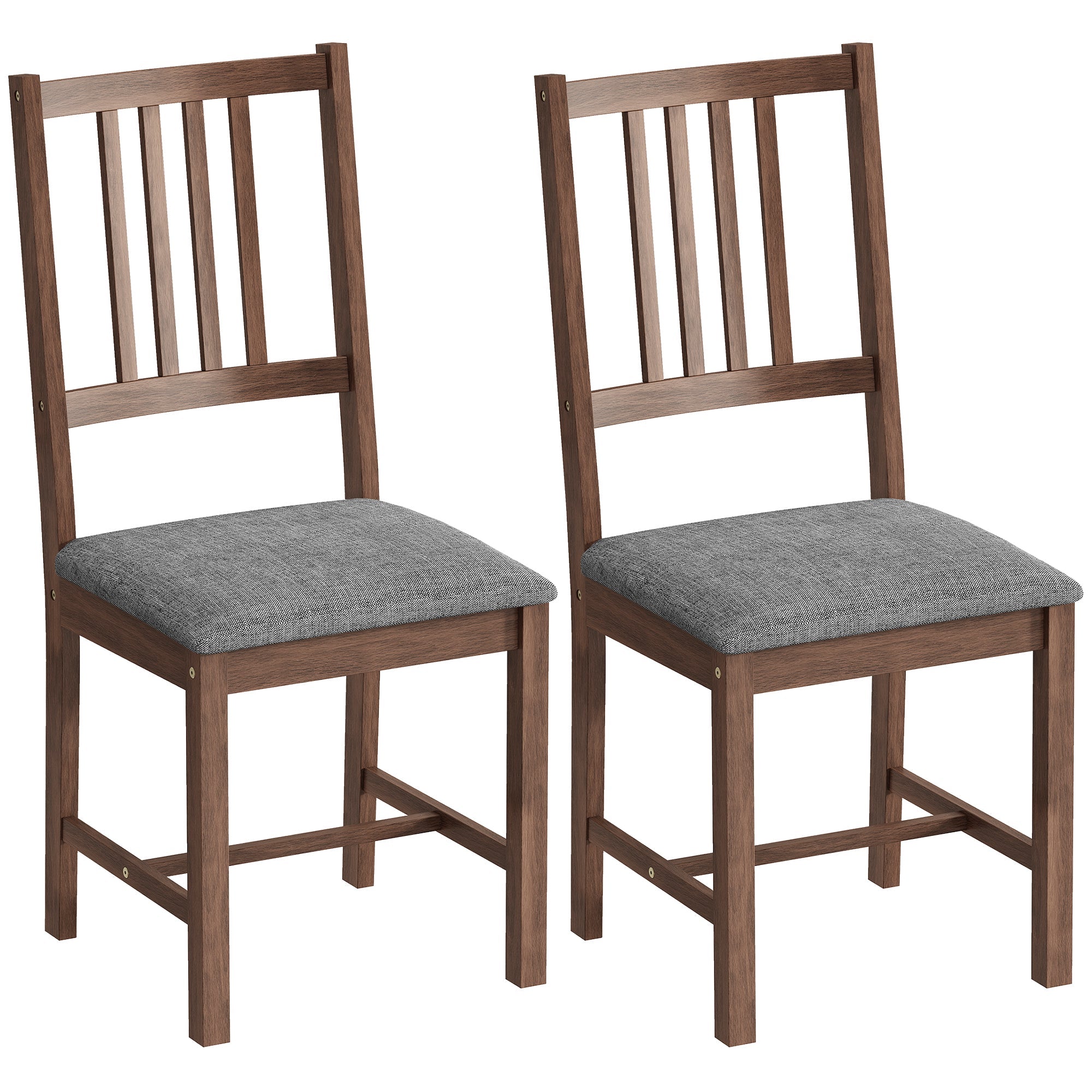 Set of 2 Upholstered Slat Back Kitchen Chairs with Rubberwood Legs, Gray