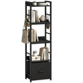 4-Tier Narrow Bookshelf with Drawer & 8 Hooks, Metal, 39 x 26 x 136.5 cm Black