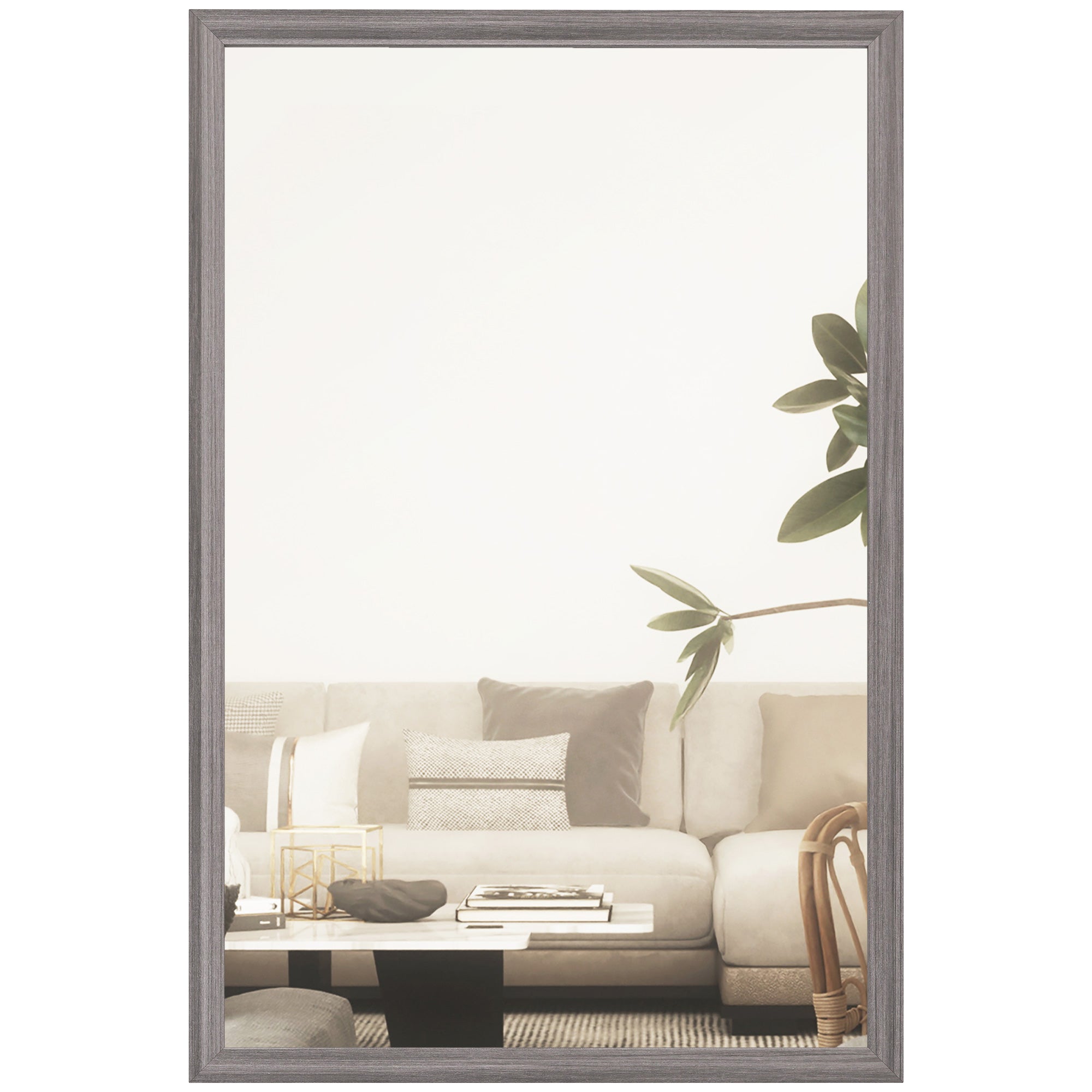 Rectangular Wall Mirror 40W x 60H cm for Bathroom, Bedroom - Grey Wood Grain