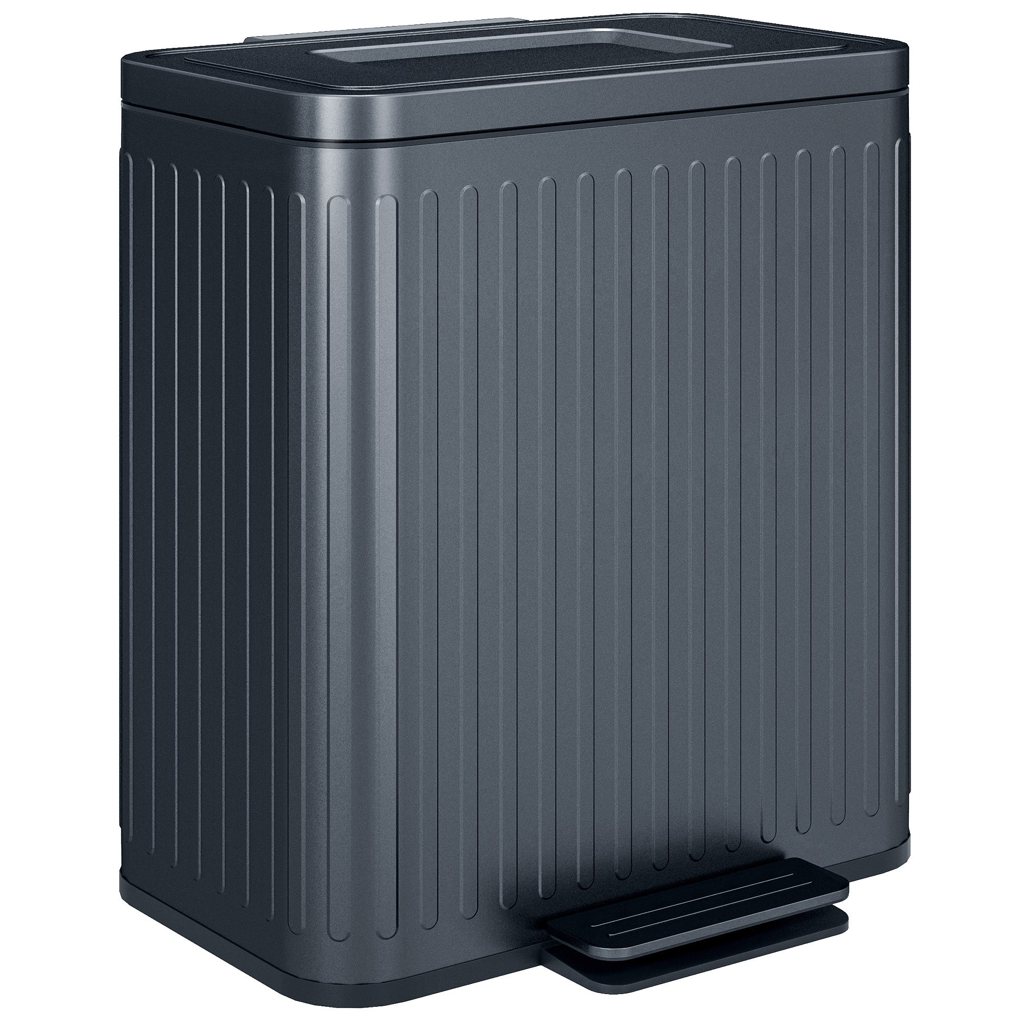 2 x 20L Double Bin Pedal Bin with Soft-Close Lid, Removable Inner Buckets, Black