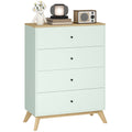 4-Drawer Storage Chest with Oak Top for Bedroom & Living Room, Light Green