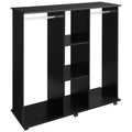 Double Open Wardrobe on Wheels with Clothes Rail, 3 Storage Shelves for Cloakroom, Black