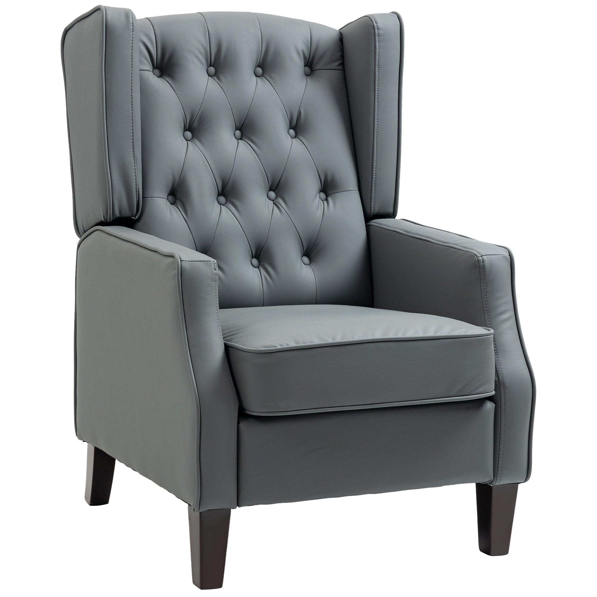 Faux Leather Wingback Accent Chair with Button Tufting Thick Padding, Grey