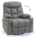 Swivel PU Leather Manual Reclining Chair with Adjustable Footrest, Drink Holders, Light Grey