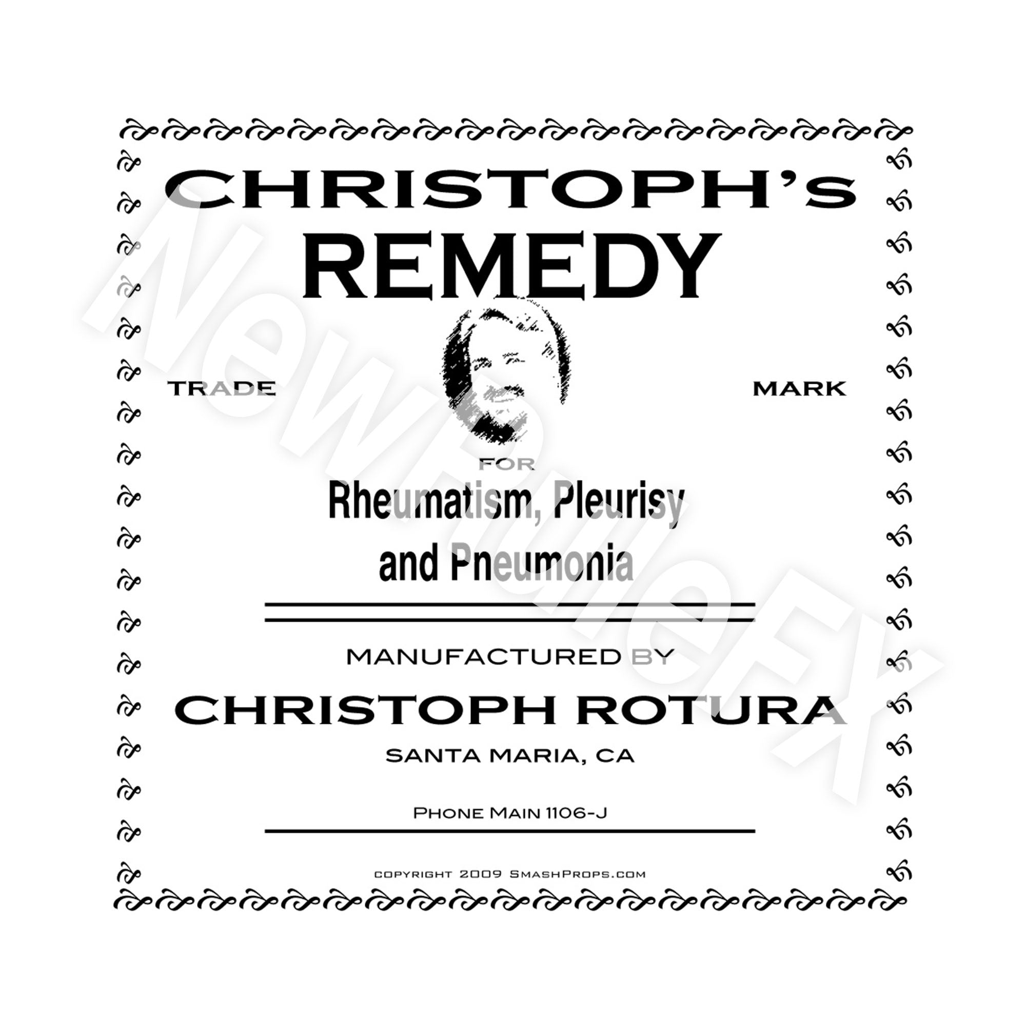 Christoph's Remedy Single Self Adhesive Label - License and Royalty Free for Film Use By Prop Money Inc.