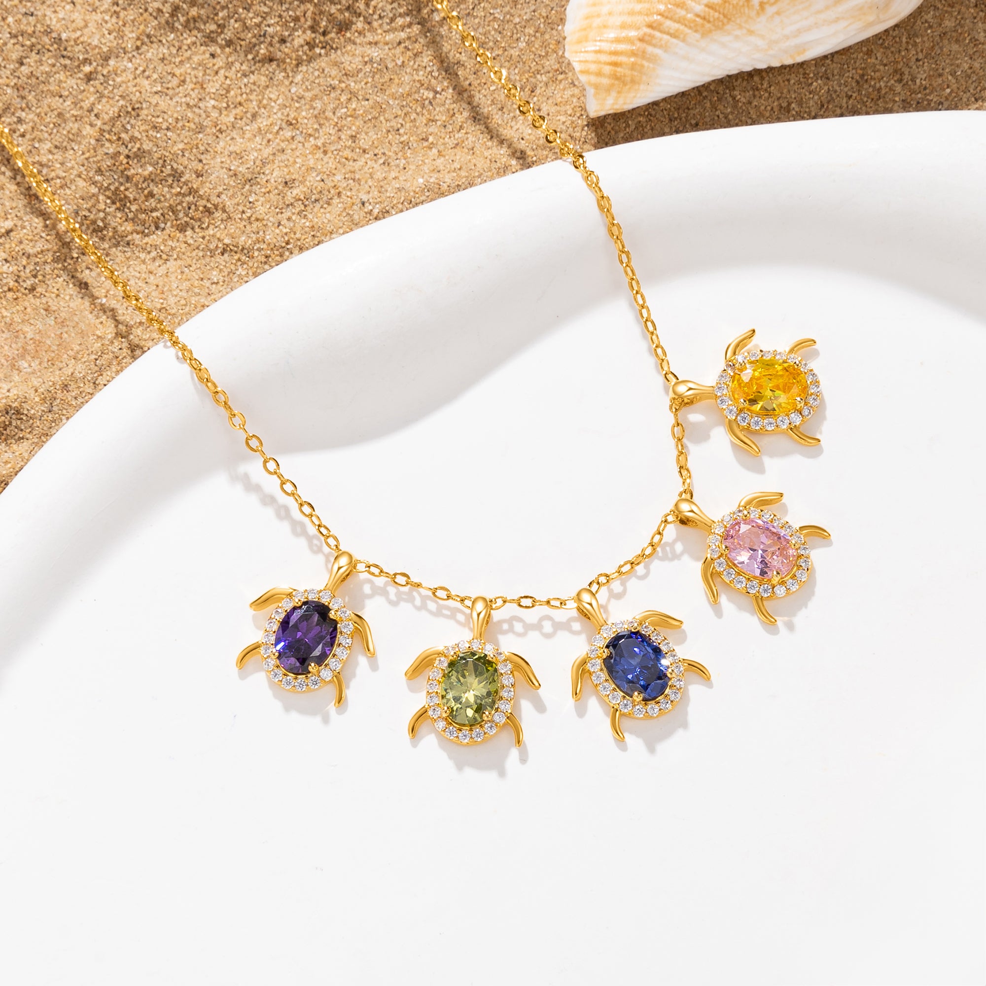 Personalizada 1-6 Tortuga Marina Birthstones Circonio Collar de Plata Joyería Dainty Aniversario Cumpleaños Regalo para Mujeres Turtle Lovers