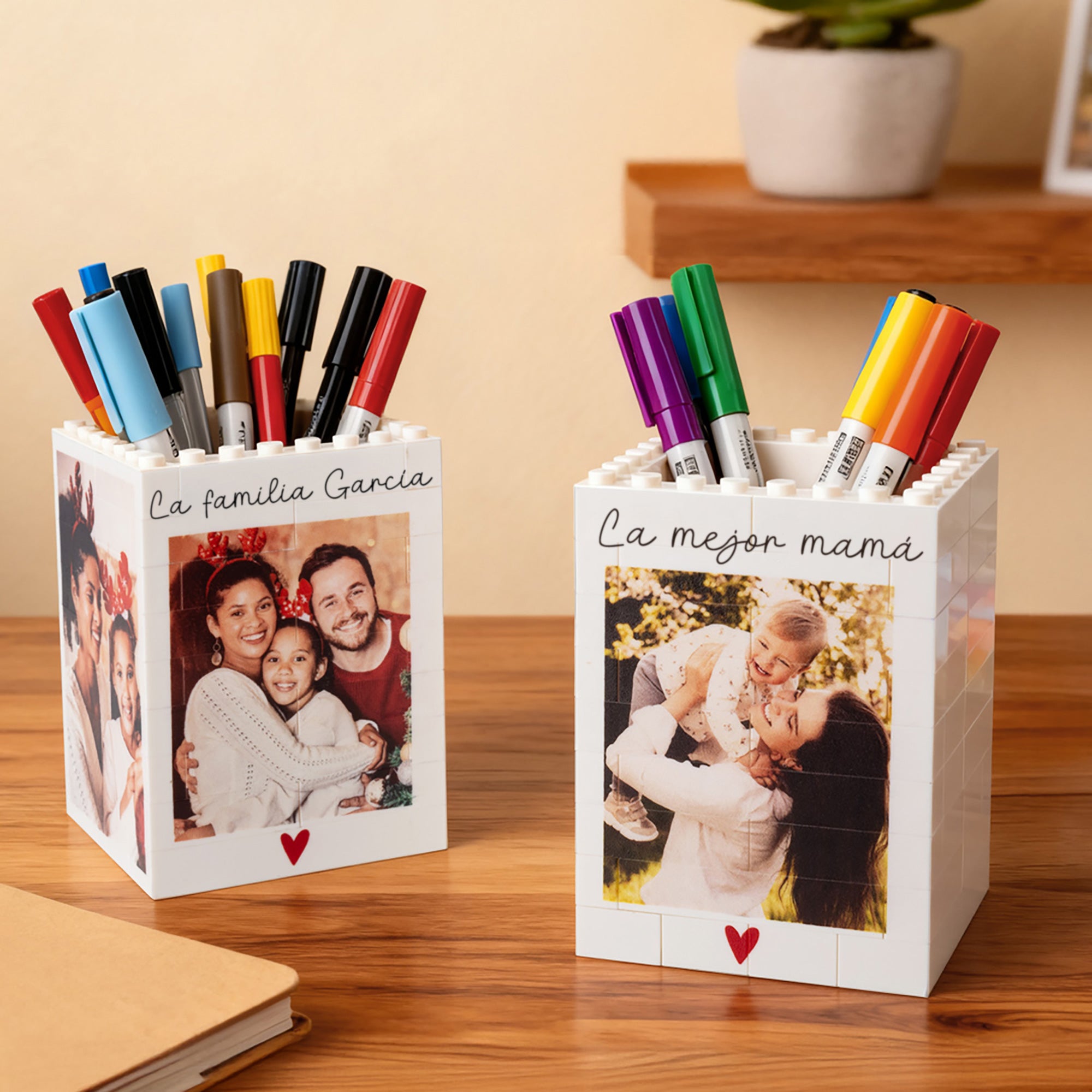 Portalápices personalizado de bloques de construcción con foto gran capacidad decoración de escritorio regalo de cumpleaños para familia y amigos