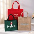 Bolsa de yute grande personalizada de Papá Noel con tema navideño y nombre bordado para uso diario Fiesta de novias Regalo de Navidad para mujer Familia Dama de honor