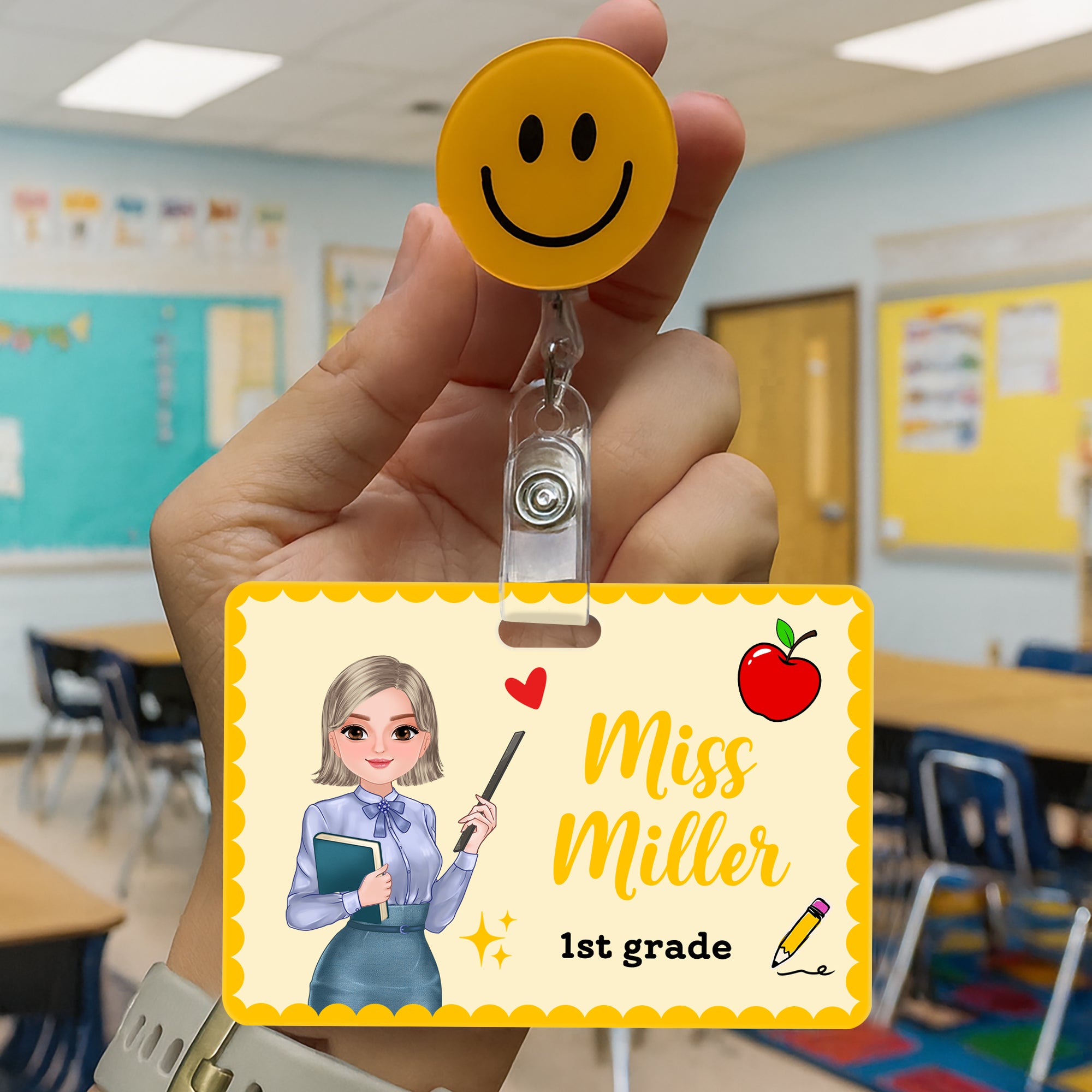 Personalizada Multicolor Cartoon Teacher ID Badge Buddy con Título y Texto Back to school Essentials Appreciation Gift for Teachers