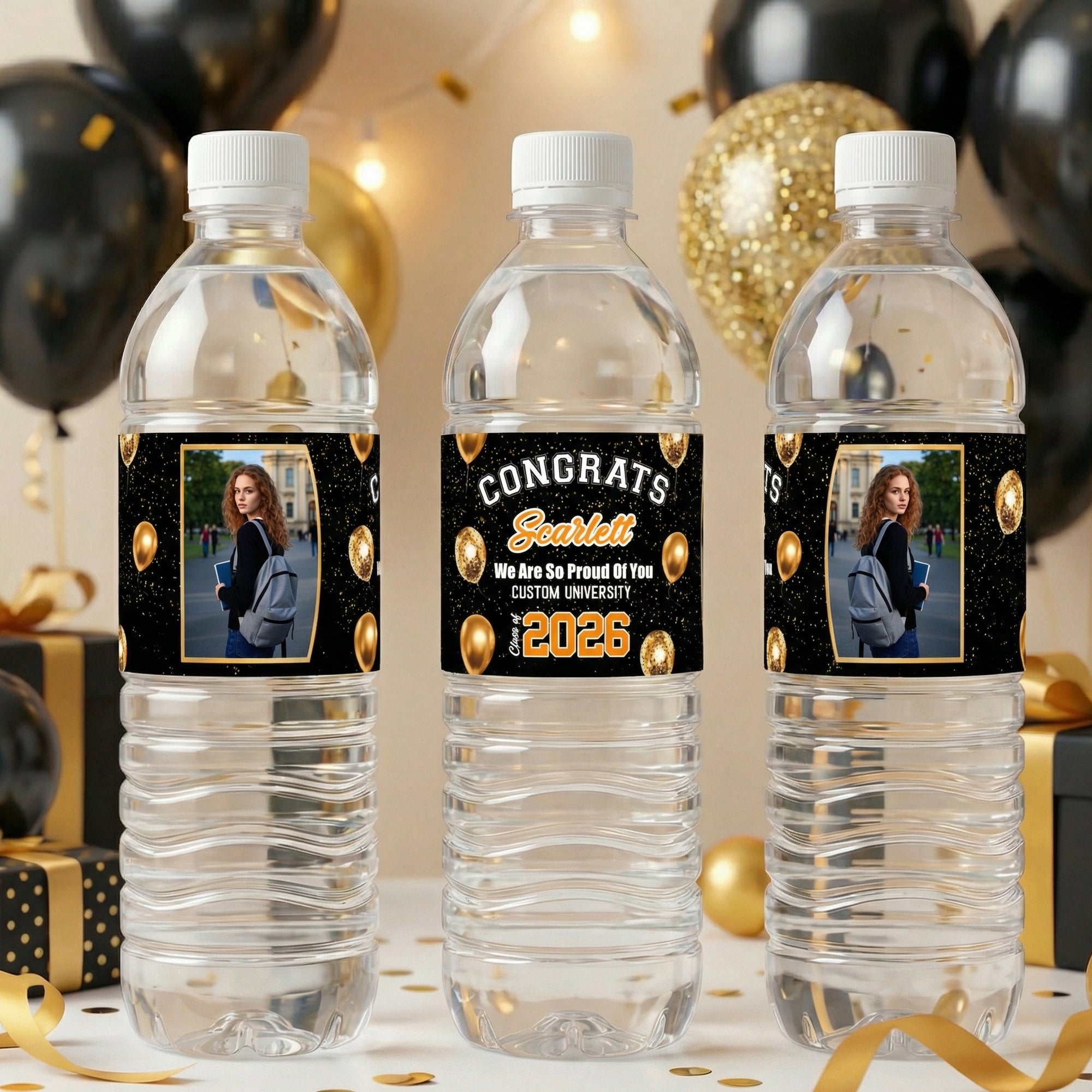 Etiquetas adhesivas personalizadas para botellas de agua con el nombre y el año Juego de 20 etiquetas decorativas para fiestas de graduación para amigos graduados