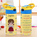 Personalizada I Am Smart Brave Cartoon Character 12 oz Insulated Kid Water Bottle with Handle and Straw Back to School Birthday Gift for Boys Girls