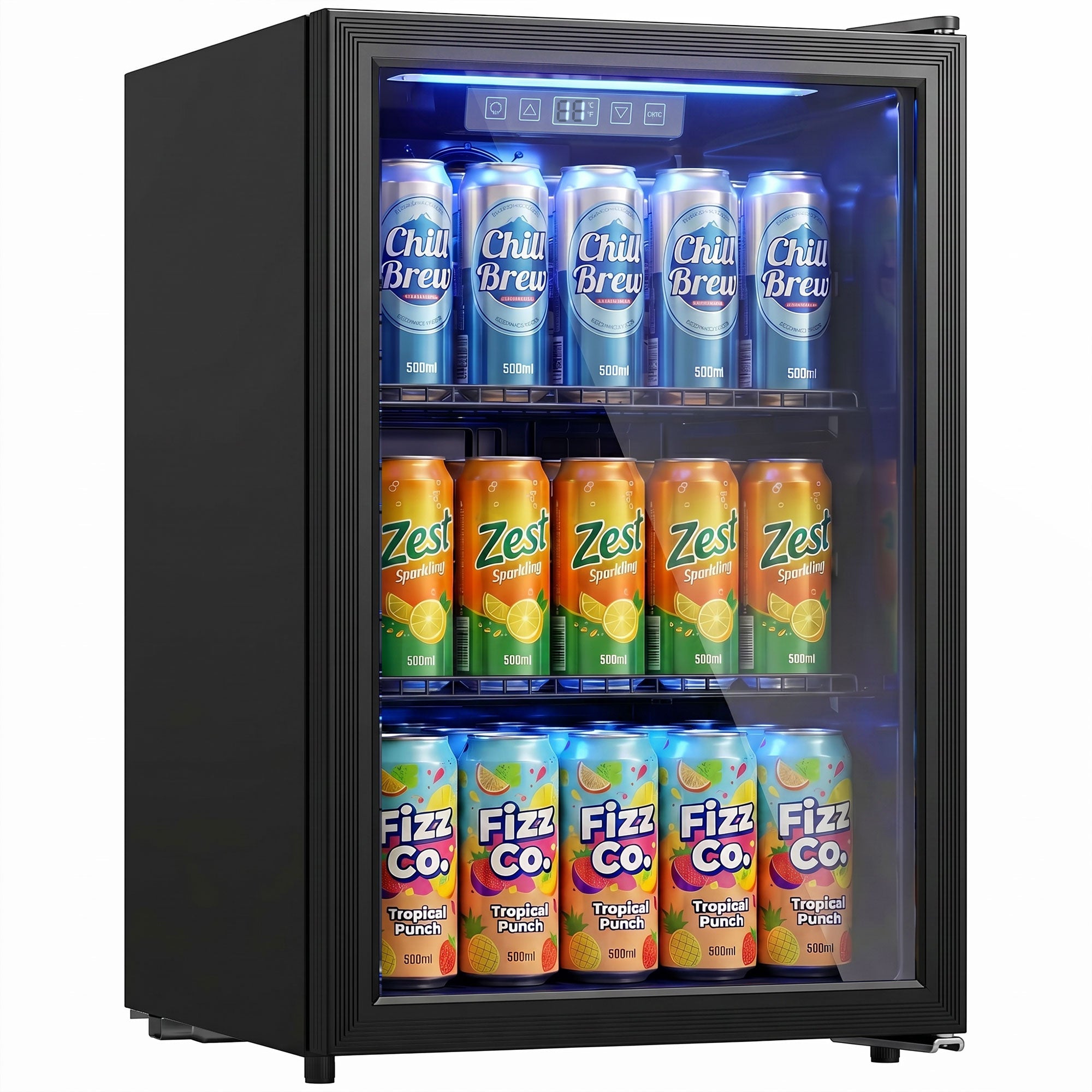 70L Under-Counter Drink Fridge, 70-Can Capacity, Double-Layer Glass Door, LED