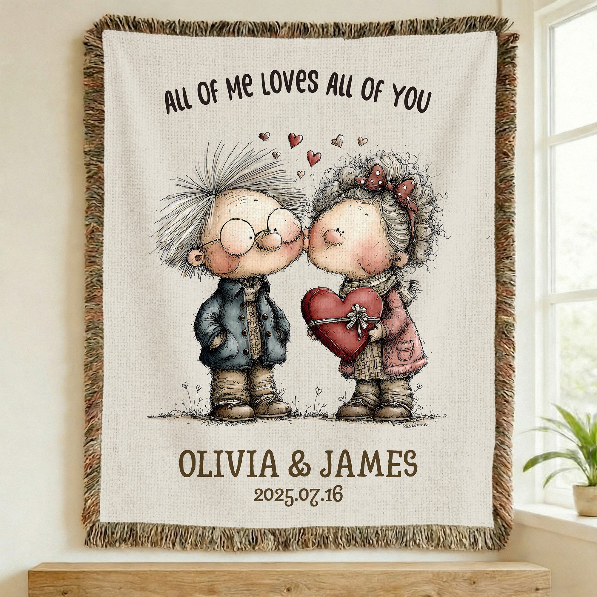 Manta personalizada con borla para pareja con nombre y fecha Aniversario de boda Regalo de San Valentín para pareja