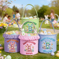Cesta de Pascua personalizada con conejito, zanahoria, flores y nombre, de uso diario.