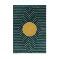 Dark Teal Gold Circle Geometric Hand Tufted Wool Rug