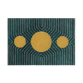 Dark Teal Golden Geometric Hand Tufted Wool Rug 6 x 8 ft