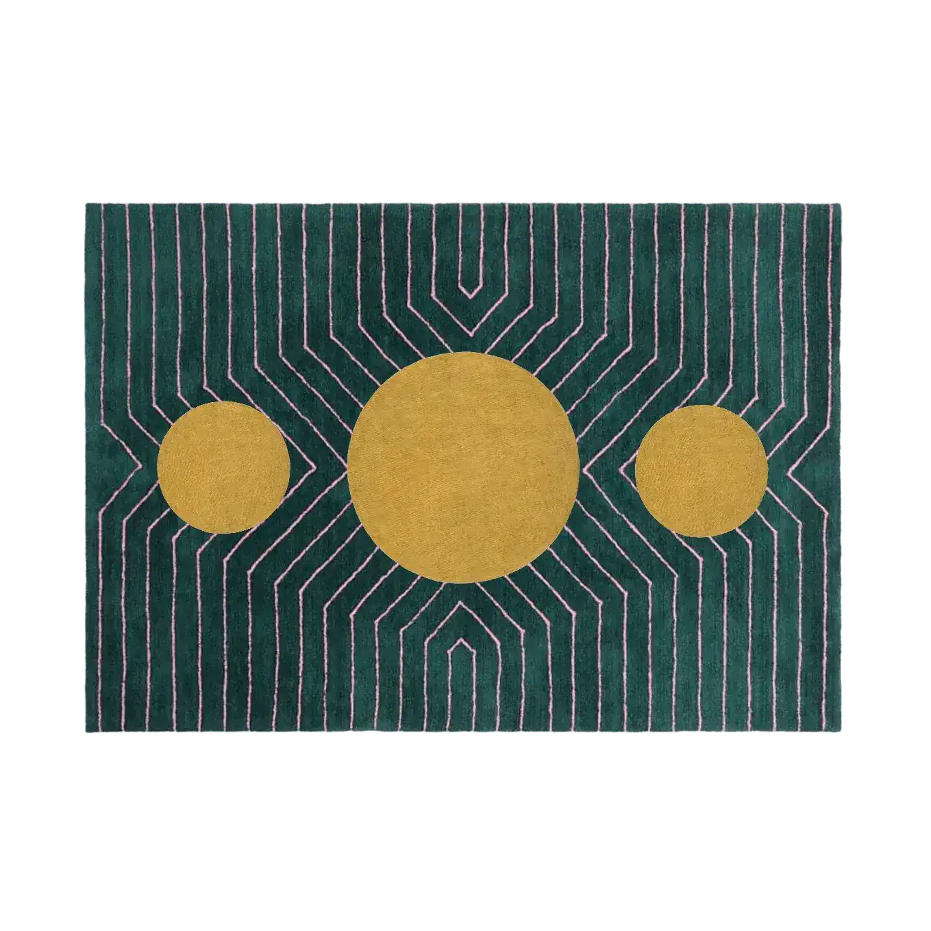 Dark Teal Golden Geometric Hand Tufted Wool Rug 6 x 8 ft