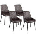 Set of 4 PU Leather Dining Chairs with Tufted Backs & Steel Legs, Brown