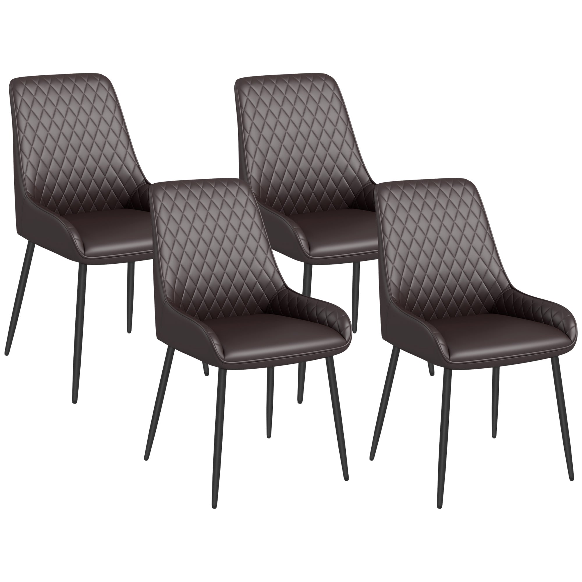 Set of 4 PU Leather Dining Chairs with Tufted Backs & Steel Legs, Brown