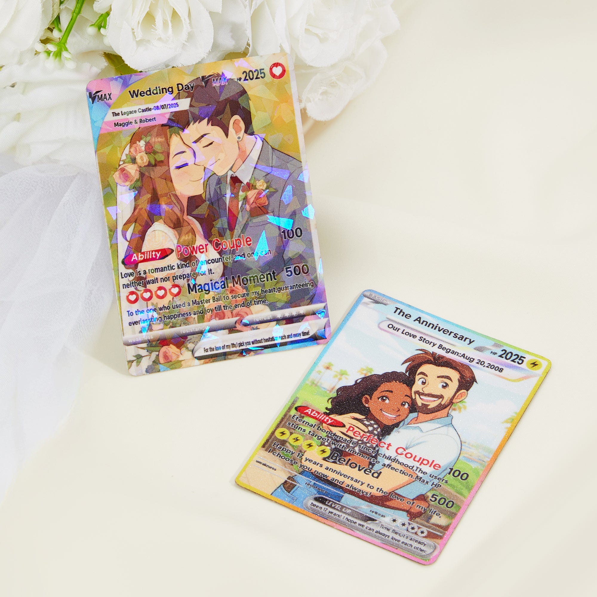 Tarjeta TCG clásica divertida personalizada tipo Poke con foto y purpurina regalo de San Valentín y boda para parejas y recién casados