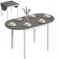 140 cm Oval Drop-Leaf Dining Table for 4-6 People, Solid Wood, Grey