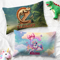 Funda de Almohada Personalizada Dinosaurio Fantasía Unicornio Suave con Nombre Decoración del Hogar Regalo de Cumpleaños para Niños