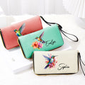 Personalizada Colibrí PU de cuero con cremallera Cartera con nombre y correa de muñeca Cumpleaños Aniversario de regalo para las mujeres