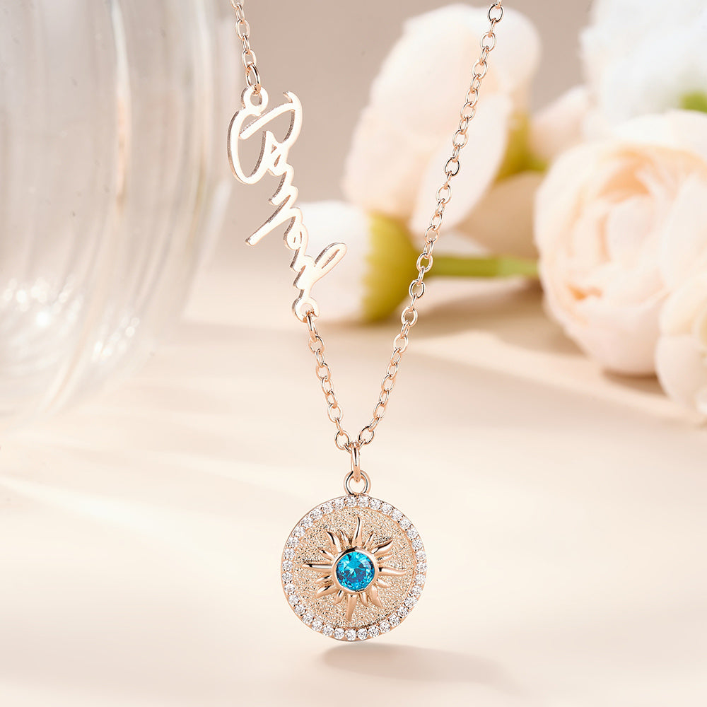 Personalizado Dainty Sun Birthstone Collar con Nombre Día de la Madre Cumpleaños Aniversario de regalo para las mujeres