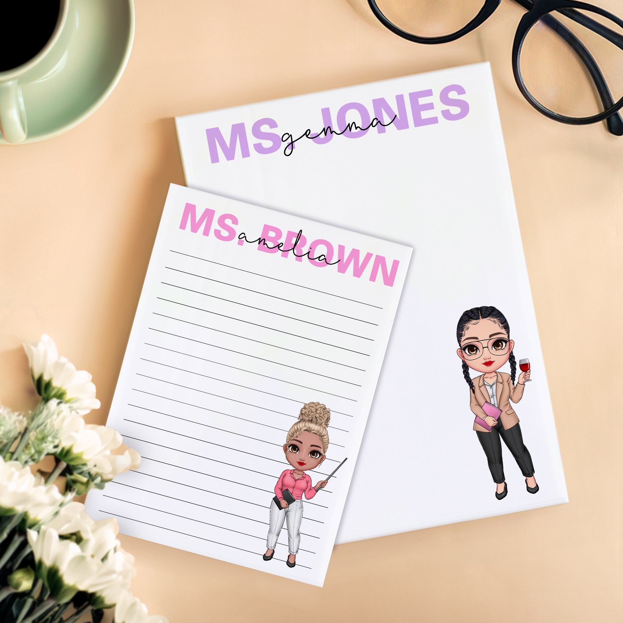 Bloc de notas personalizado de dibujos animados con 40/80 páginas de texto y nombre Graduación Vuelta al cole Regalo de agradecimiento para el profesor