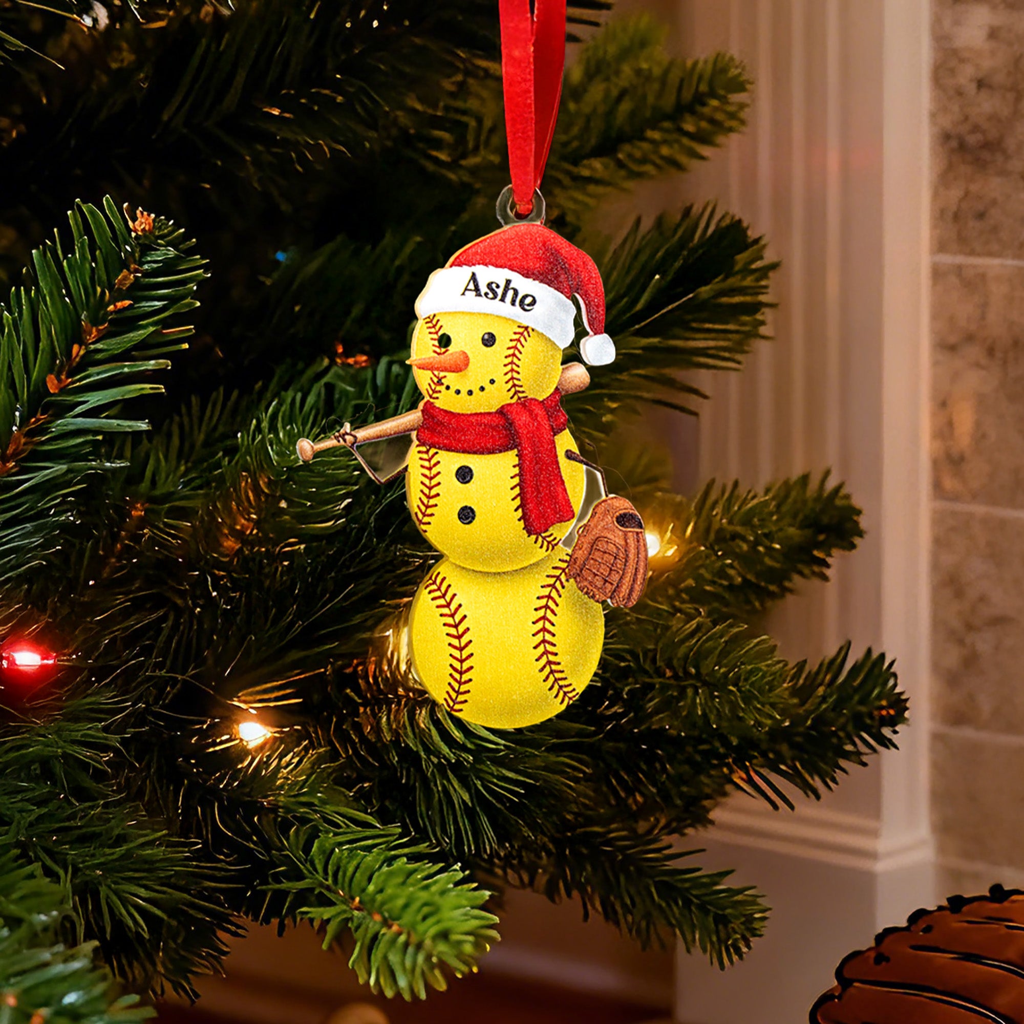 Adorno personalizado de muñeco de nieve de béisbol con nombre y número Decoración del hogar Regalo de Navidad para amigos Amantes del béisbol