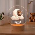 Luz de noche LED personalizada con nombre y base de madera, estrellas lunares, simpáticos animales, decoración de guardería, regalo de cumpleaños para niños amantes de las mascotas