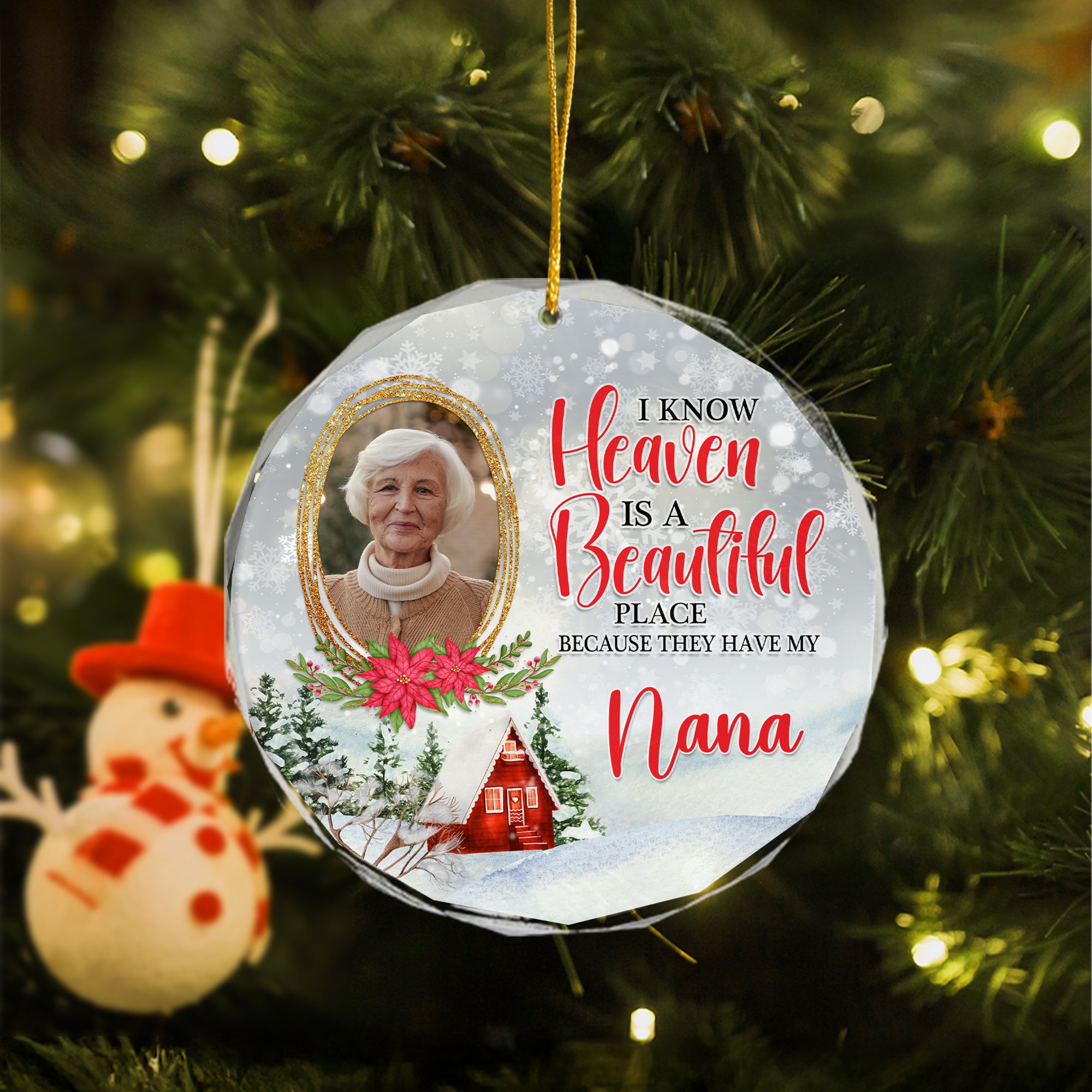 Personalizado I Know Heaven Is A Beautiful Place Adorno navideño con foto y nombre Regalo conmemorativo por la pérdida de un ser querido