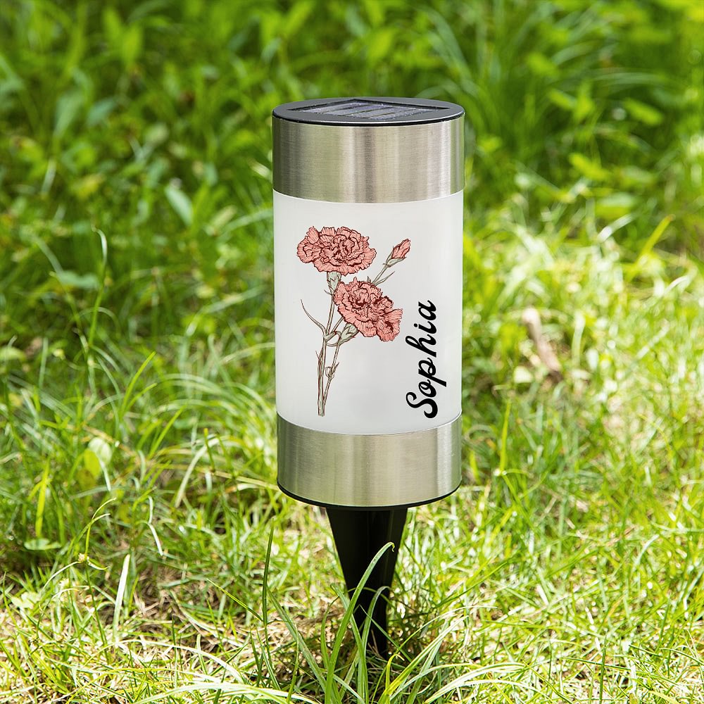 Flor de Nacimiento Personalizada Lámpara Solar de Jardín Impermeable con Nombre Desmontable Decoración de Jardín Regalo de Cumpleaños para los Amantes de la Jardinería en Familia