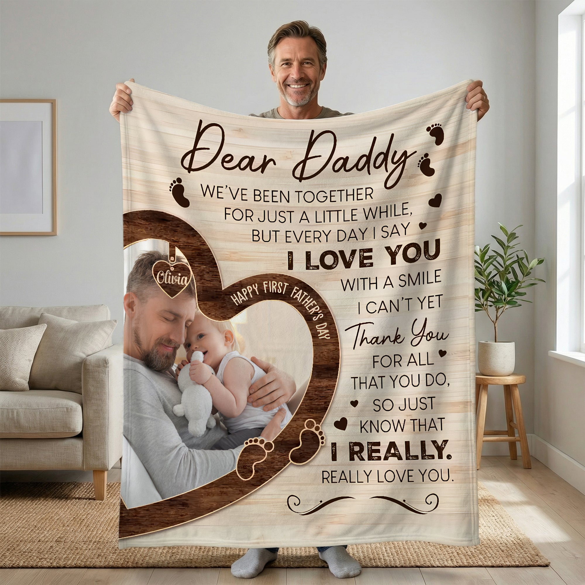 Manta personalizada con nombre y foto de querido papá Decoración para el hogar Primer regalo del Día del Padre para un nuevo papá