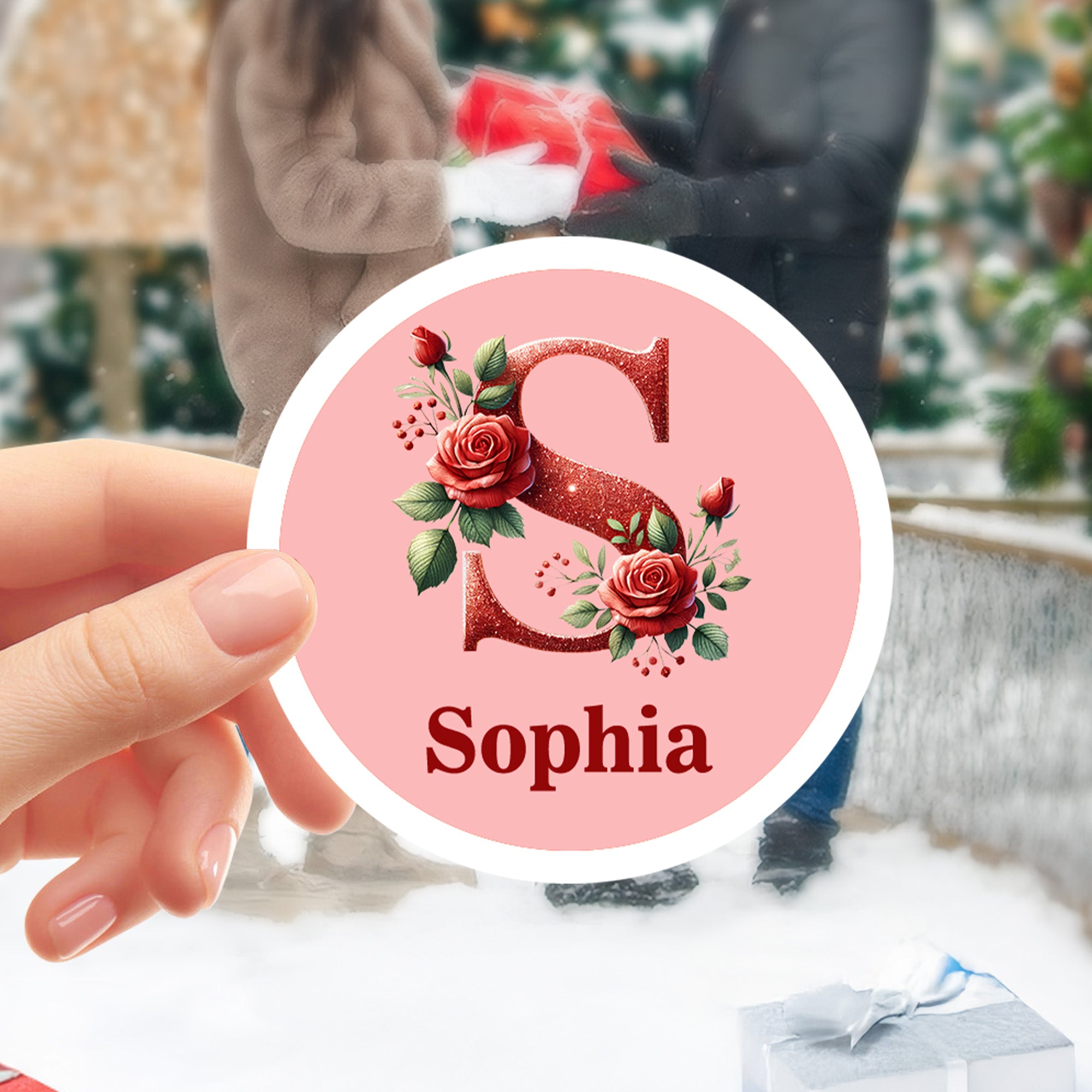 Personalizada Rose Inicial Etiquetas Adhesivas con Nombre DIY Regalo Decoración Día de San Valentín Aniversario Regalo para Amante Mujer
