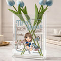 Jarrón transparente personalizado con el nombre del personaje de dibujos animados Día de la Madre Regalo de cumpleaños para las mujeres amantes de los libros