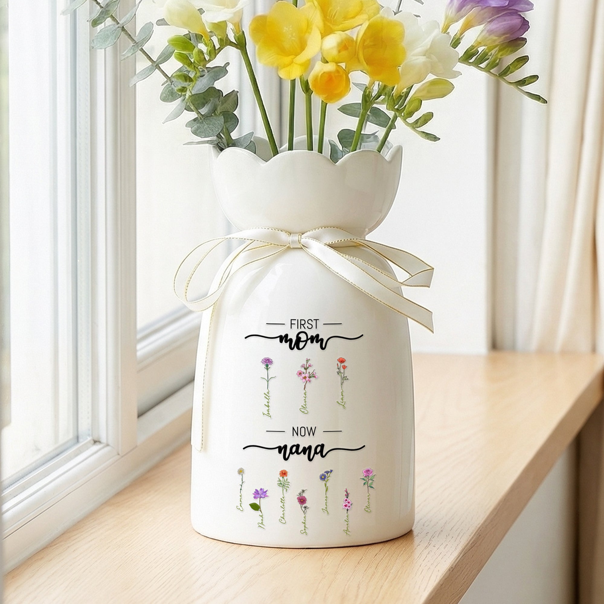 Florero de Cerámica Personalizado de Nacimiento con 1-10 Nombres Día de la Madre Regalo de Cumpleaños para Madre Abuela