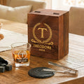 Personalizado Retro Inicial Whisky Copa 4 Piedras Caja de Madera Set con Nombre Día del Padre Cumpleaños Aniversario Regalo para Hombres