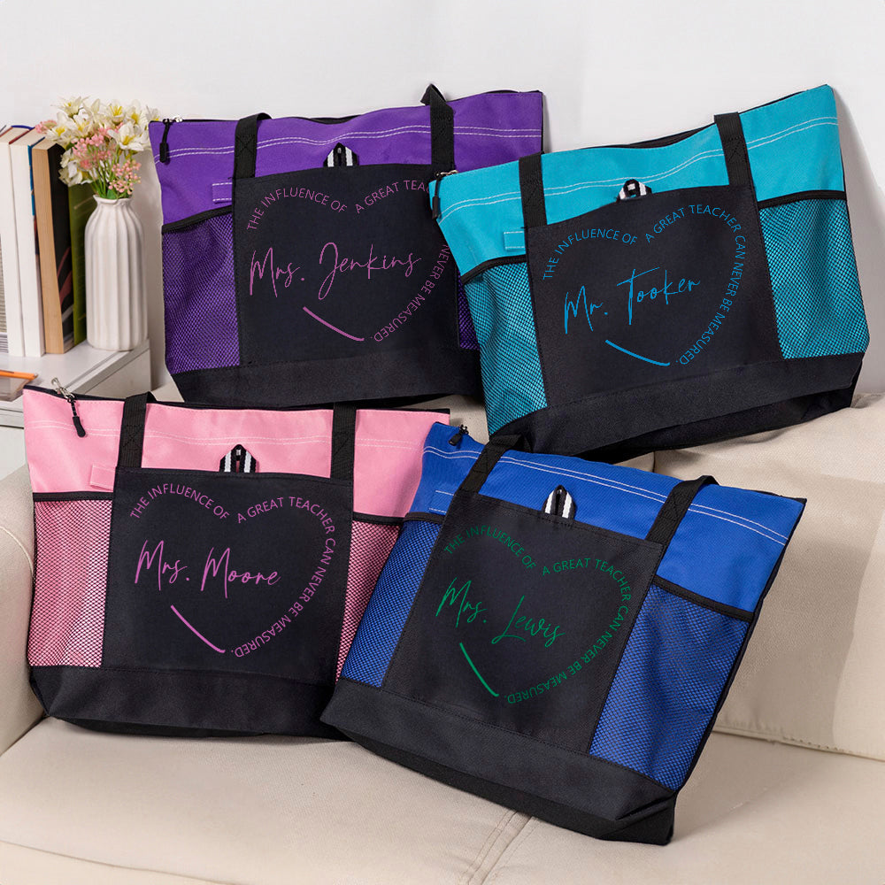 Corazón Personalizado Un Gran Profesor Bolsa Oxford Grande con Texto y Bolsillos de Malla Regalo del Día del Profesor para la Vuelta al Cole