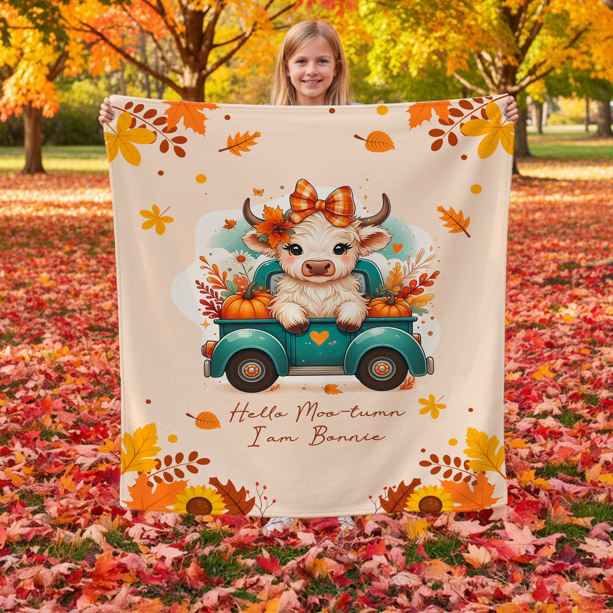 Vaca de las Tierras Altas personalizada Calabaza Manta con nombre Decoración del hogar Otoño Acción de Gracias Regalo de cumpleaños para los amantes de las vacas de las Tierras Altas