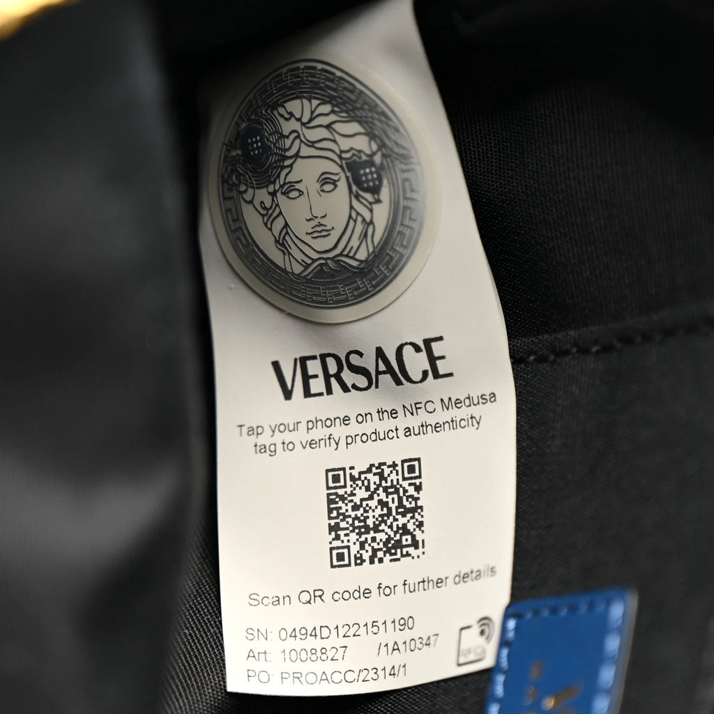 Versace Denim Quilted La Medusa Camera Bag Blue