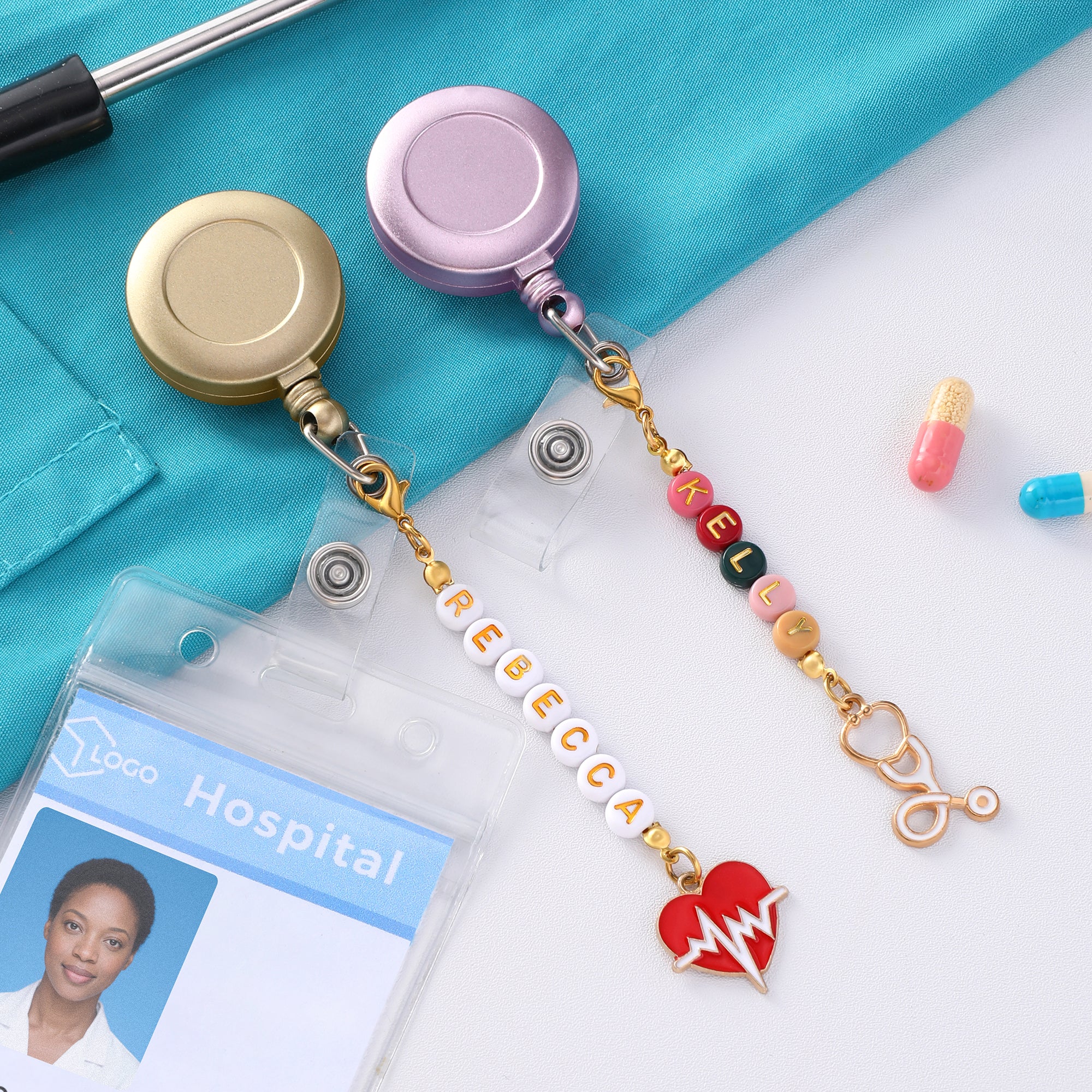 Estetoscopio personalizado de la enfermera del sombrero del nombre de cuentas de la insignia del carrete con el colgante de agradecimiento regalo de cumpleaños para los trabajadores de la salud de la