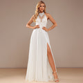 Bridal Wedding Dress White Sleeveless Long High Neck A-line