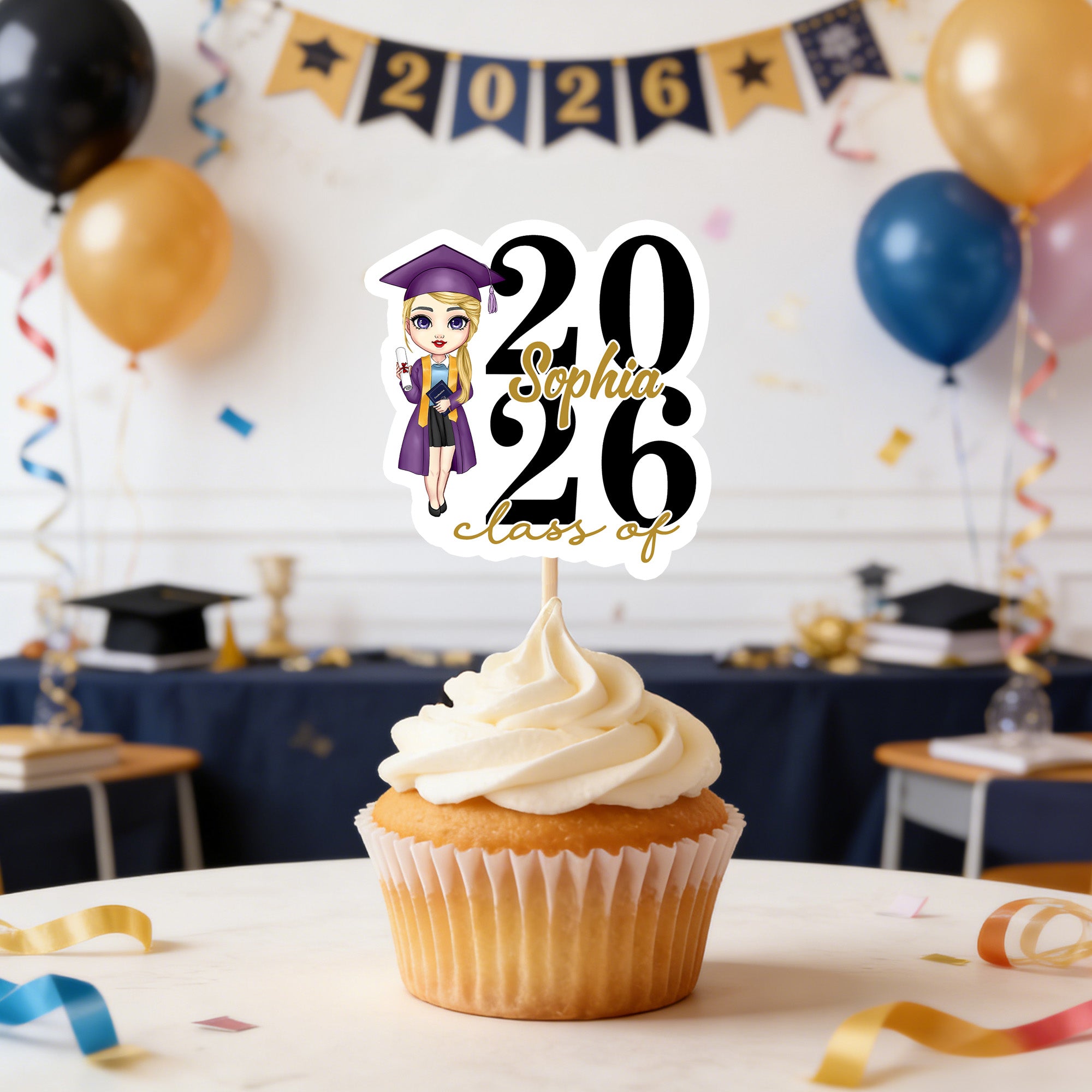 Cupcake de Graduación Personalizado con Nombre y Año para Decoración de Cupcake Regalo de Graduación para Amigos de Graduados