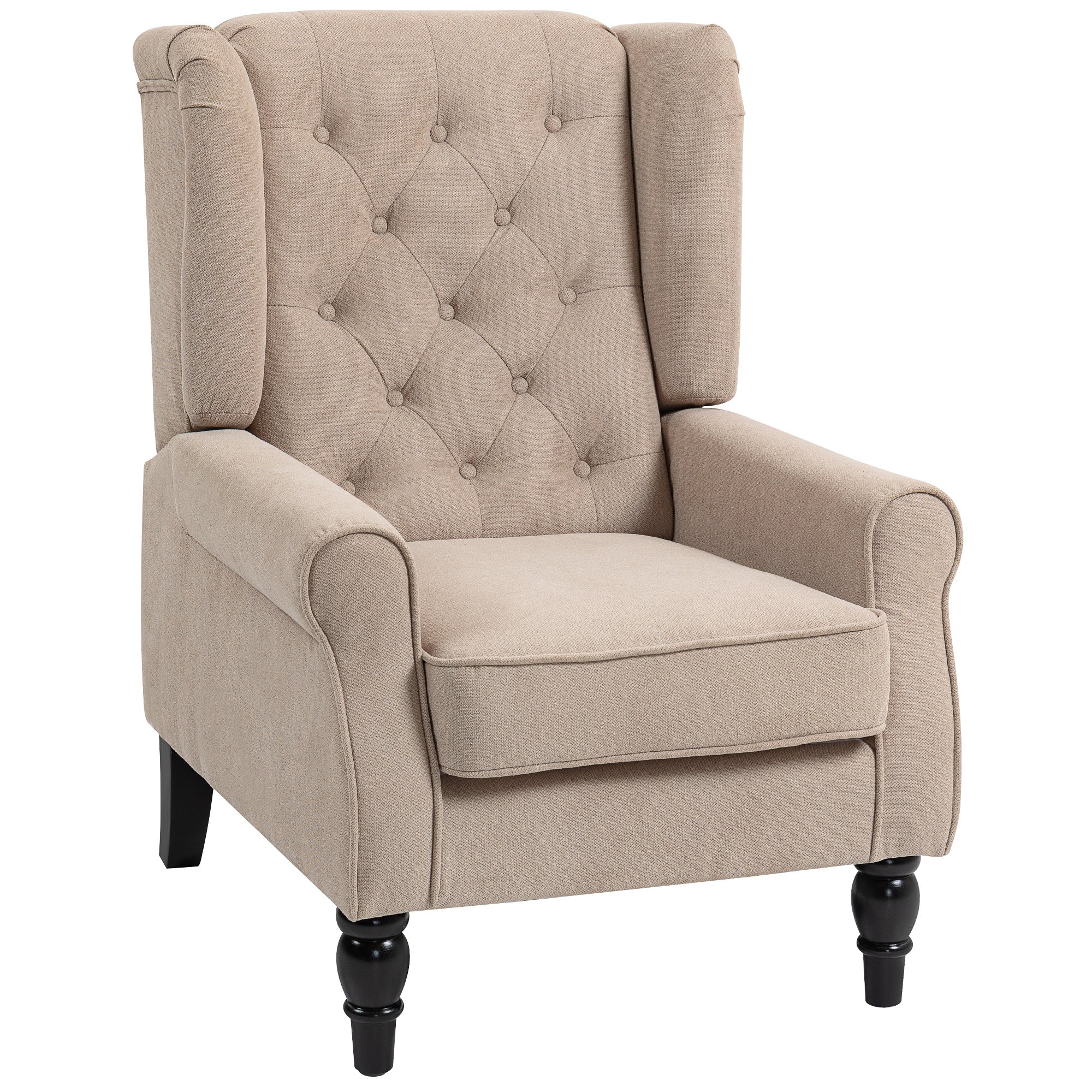 Mid Century Arm Chair for Living Room, Snow Flannel Wingback Armchair with Button Tufted Design, Beige