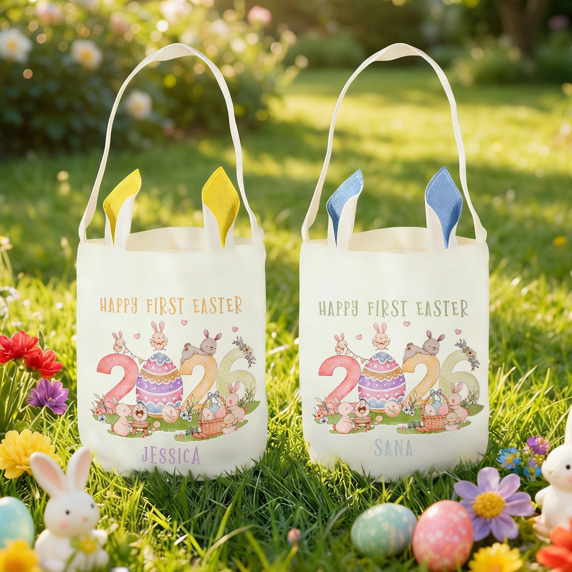 Regalo de Pascua personalizado para niños y niñas Orejitas de conejo con nombre Fiesta de caza del huevo