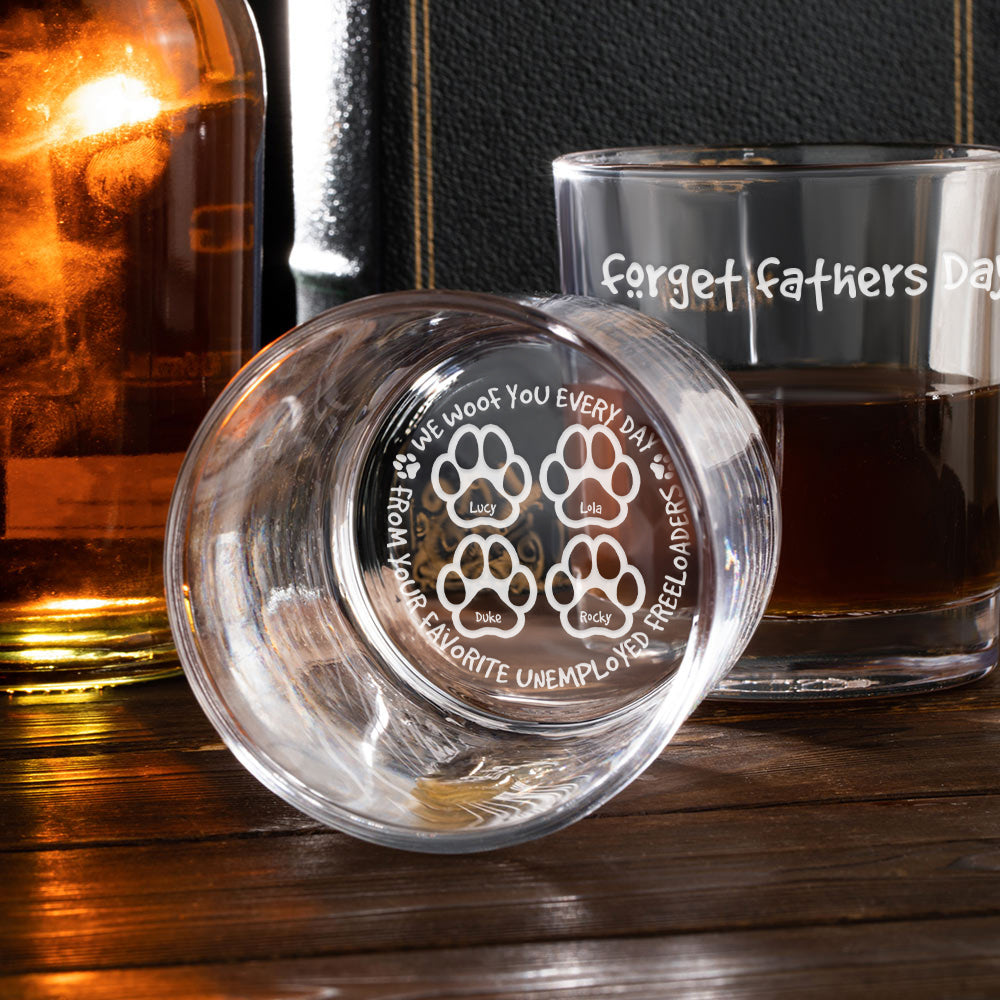Vaso de whisky Old Fashioned de 10 onzas con nombres grabado personalizado Woof You Everday 1-5 Patas de perro Divertido regalo del Día del Padre para papá con perro