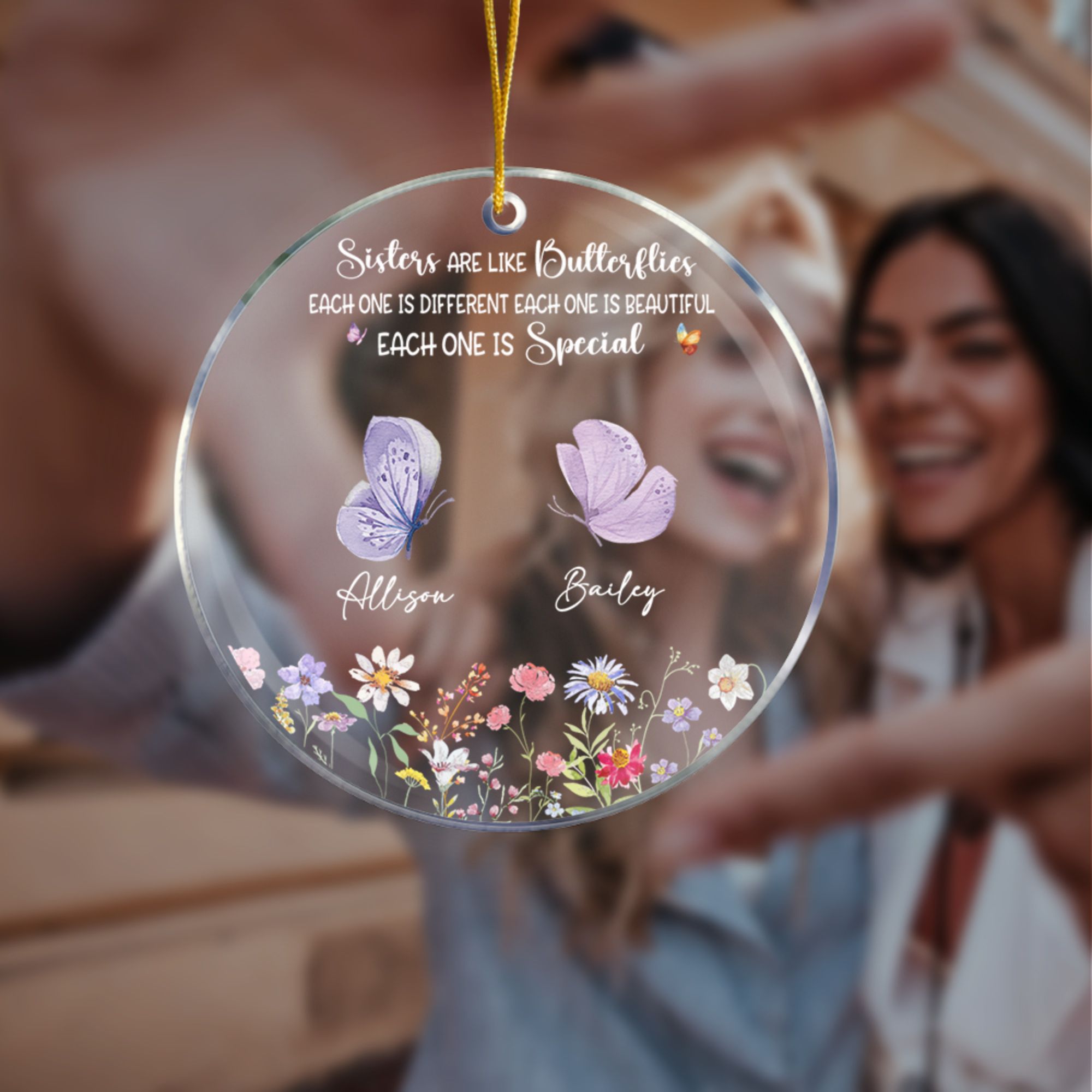 Personalizada Flor de colores 2-10 Mariposas Diseño Claro Acrílico Ornamento con Nombres Árbol Decoración Navidad Regalo para Hermanas Besties