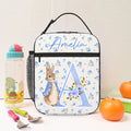 Personalizado Peter Rabbit Coquette Lazo Flor Inicial Bolsa de almuerzo aislante con nombre Viaje diario Vuelta al cole Regalo de cumpleaños para niños Niñas