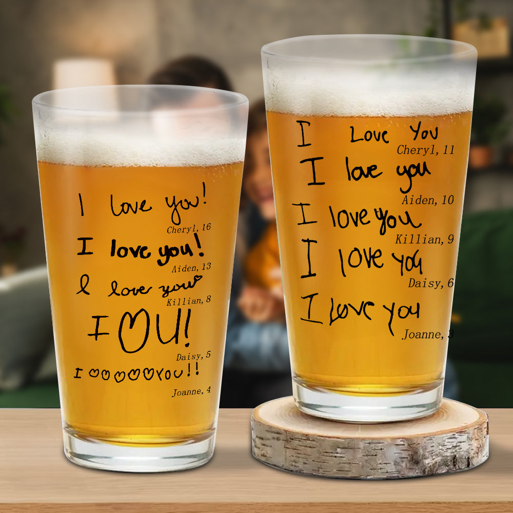 Personalizado 1-6 Texto escrito a mano Diseño 16 oz claro vaso de cerveza con el nombre y la edad Día del Padre Cumpleaños Regalo para papá abuelo amante de la cerveza
